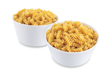 Spirals dried pasta on a white isolated background