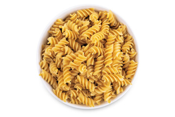 Spirals dried pasta on a white isolated background