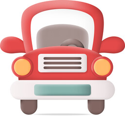 Cartoon Red Car Front View 3D Icon Graphic Illustration on Transparent Background