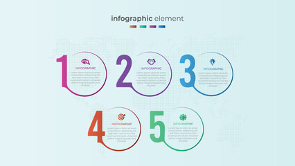 Gradient five step circular business infographic element