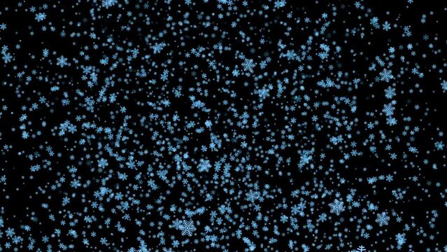 Illustrated snowflakes falling on a black background, snowfall on a black background, 3D rendering.