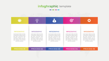 Gradient five step timeline infographic element