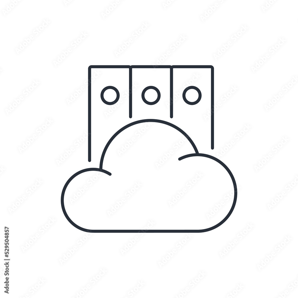 Poster electronic cloud library. information hub. vector linear icon isolated on white background