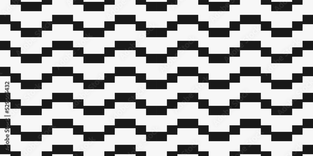 Aufkleber black waves from rectangles. repeating black and white pixel decor pattern.