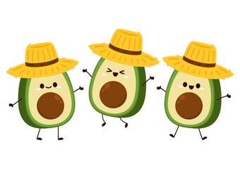 Avocado character design. avocado on white background. Farmer hat. Peasant hat vector.