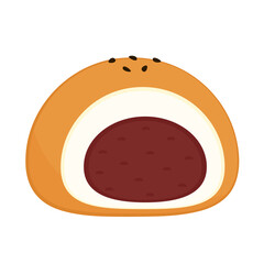 Homemade Anpan or Japanese Round Bread with Sesame Isolated on White Background. Japanese Traditional Snack and Dessert.