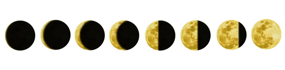 Lunar Phases in Shades of Yellow,  PNG Moon Chart