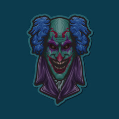 Evil Smile Joker Clown Nightmare Character Vector Mascot Illustration