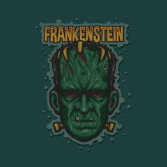 Spooky Frankenstein Head Halloween Character Vector Mascot Illustration