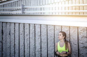 fit happy woman resting after do sport , running and workout