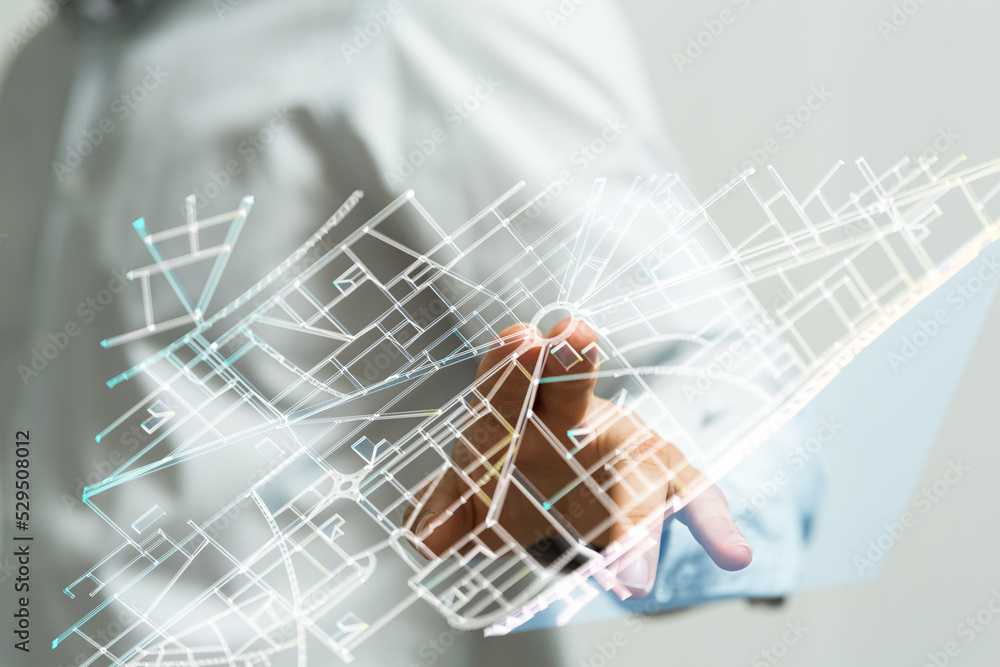 Poster Neural network 3D illustration. Big data and cybersecurity