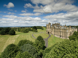 Allerton Castle, North Yorkshire historic gothic restored castle, stately home and residence. Allerton park estate near Harrogate and York. Landmark close to the A1