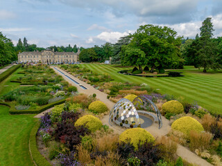 Stately home in North Yorkshire. Aerial view of historic building near Ripon and Harrogate