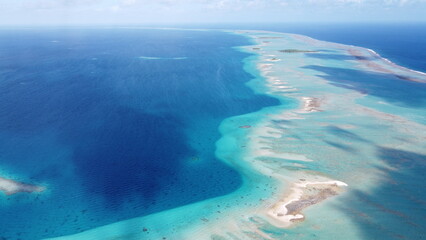 Aerial view of an atoll, Tuamotus, French Polynesia