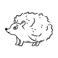 cute hedgehog stands on a white background. Vector illustration with cute forest animals contour image