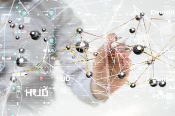 abstract lines with dots over dark background.