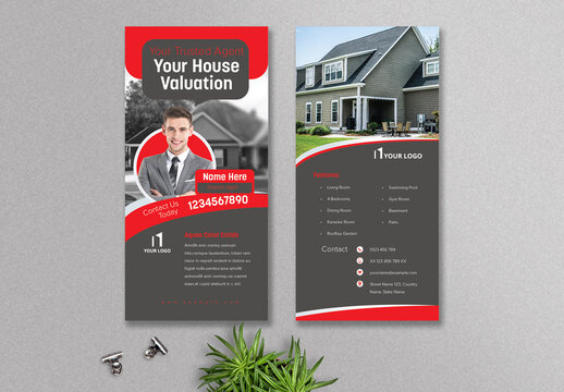 Real Estate Agent Dl Flyer with Red and Grey Color