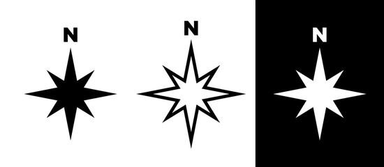 Fototapeta premium Collection of icons of cardinal direction (horizon side). Symbol of travel and direction in navigation. The subject of orientation on the terrain or map. Isolated raster illustration on white backgrou