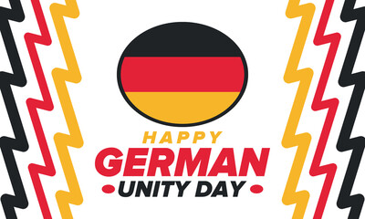 Obraz premium German Unity Day. Celebrated annually on October 3 in Germany. Happy national holiday of unity, freedom and reunification. Deutsch flag. Patriotic poster design. Vector illustration