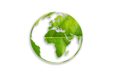 eco earth of green leaves on white background, ecology and green environment concept.