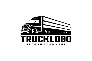 Trucking logo template, logo with truck on white background, monochrome style