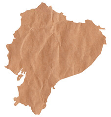 Map of Ecuador made with crumpled kraft paper. Handmade map with recycled material.