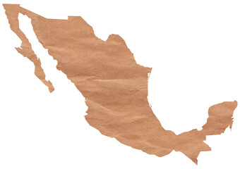 Map of Mexico made with crumpled kraft paper. Handmade map with recycled material