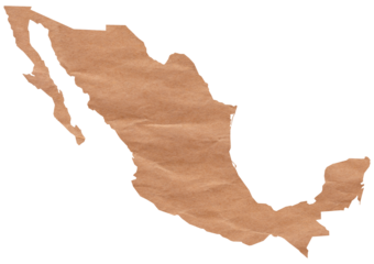 Map of Mexico made with crumpled kraft paper. Handmade map with recycled material