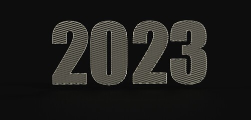 year 2023. 3D illustration numbers isolated white background
