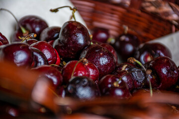 plums. sour fruits for sale in the market. tropical fruits. latin american market place. plums in a basket.  