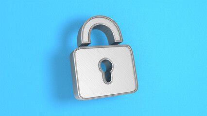 lock and key password security 3d illustration on blue background 