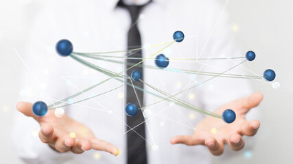 Global network. Blockchain. 3D illustration. Neural networks and artificial intelligence. Abstract