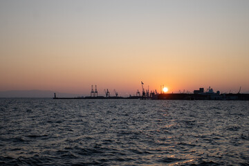 harbor sunset. summer evening at the sea. High quality photo