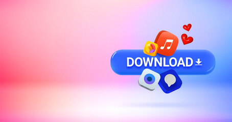 Downloading new applications concept. Vector 3d banner with copy space