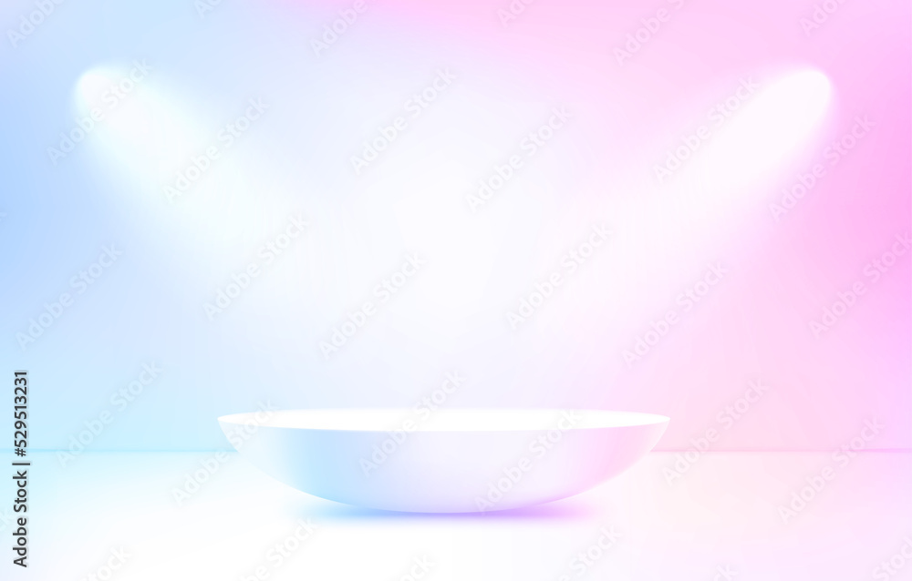 Fototapete holographic empty studio with projectors and podium. 3d vector showcase