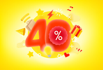 40 percent shopping discount concept. 3d style cute vector illustration