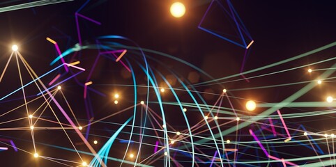 Global network. Blockchain. 3D illustration. Neural networks and artificial intelligence. Abstract