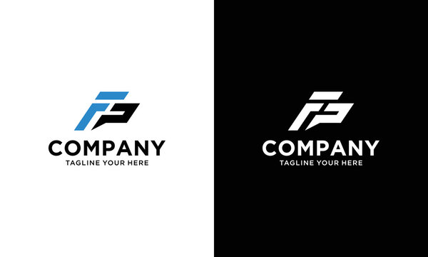 Alphabet letters Initials Monogram logo FP PF F P on a black and white background.