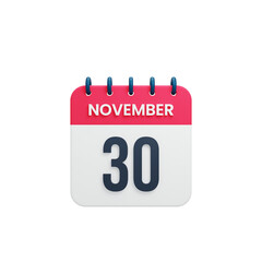 November Realistic Calendar Icon 3D Rendered Date November 30