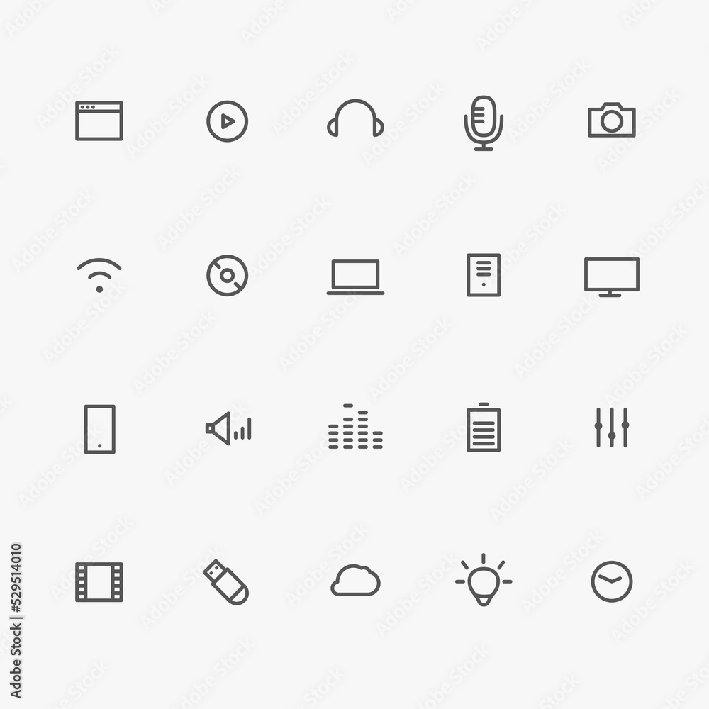 Poster application pictograms collection in minimal style