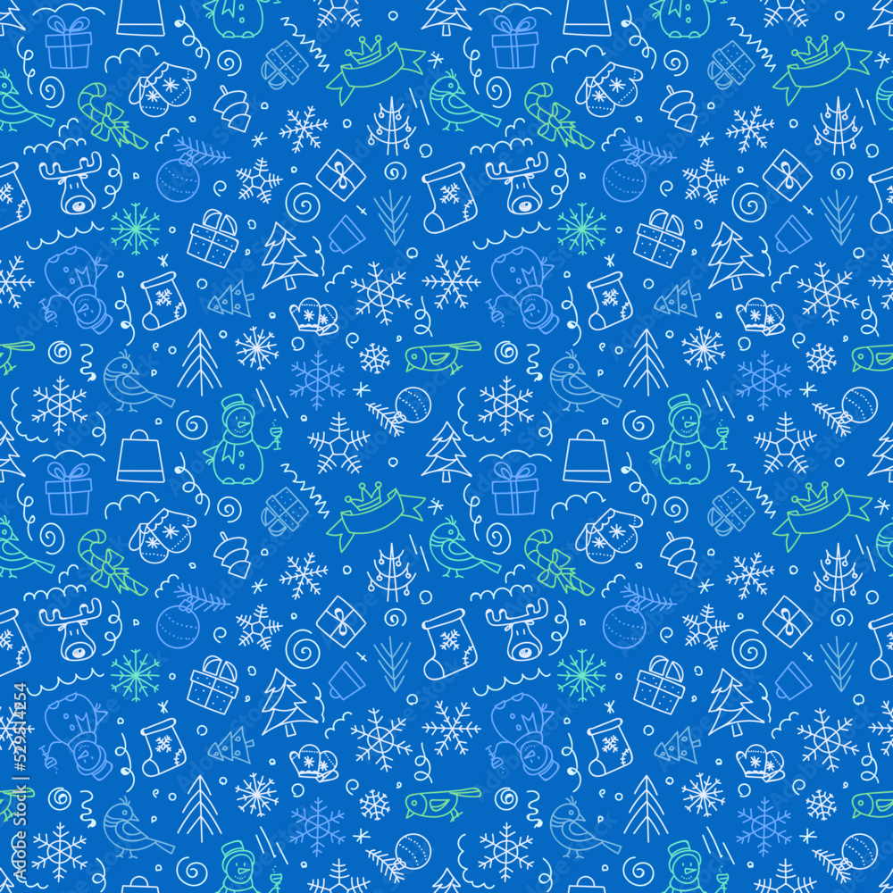Poster christmas seamless pattern with doodle elements. vector