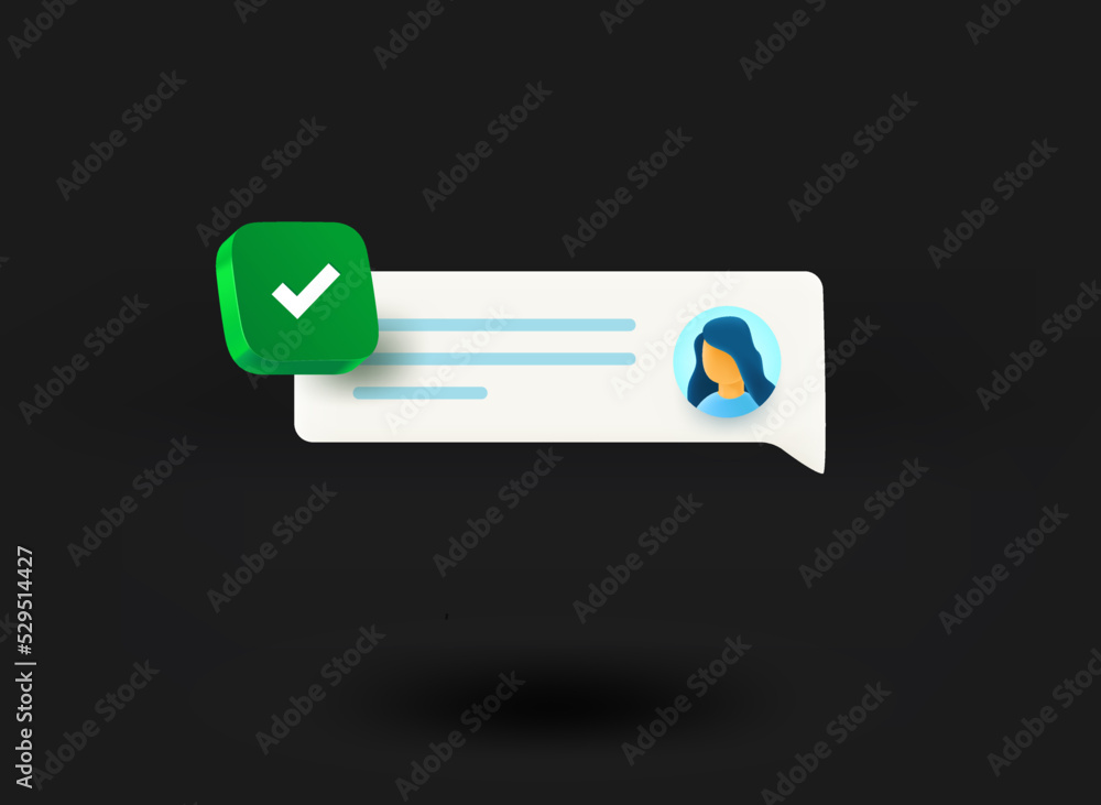Aufkleber Internet message with checkmark icon. 3d vector illustration
