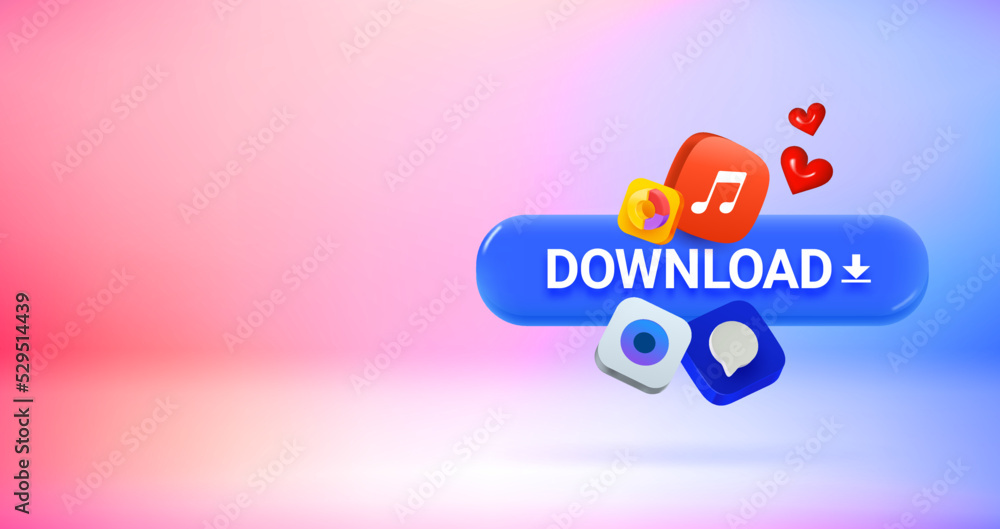 Poster downloading new applications concept. vector 3d banner with copy space