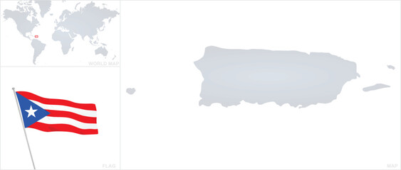 Obraz premium Puerto Rico map and flag. vector