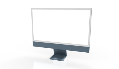 Realistic 3D Computer, with a white screen, isolated on a background