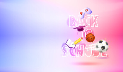 Back to school concept with comic elements. 3d vector illustration