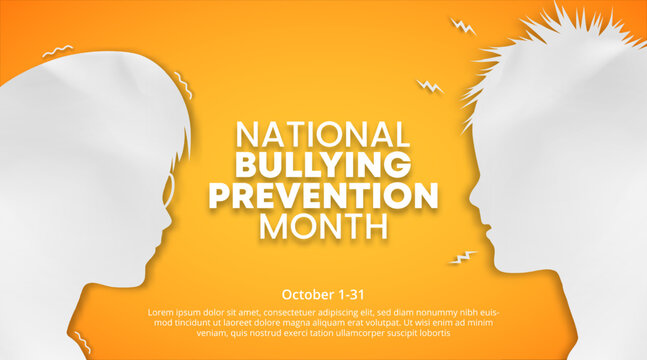 National bullying prevention month background with a cutting paper bullying children