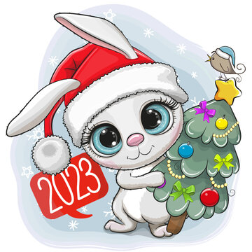 Cute Cartoon rabbit and Christmas tree