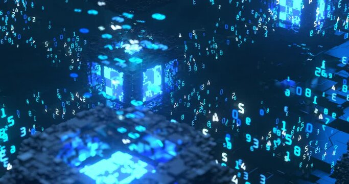 High tech information flow in blockchain or big data. Blockchain technology concept. The concept of information technology or deep technology.