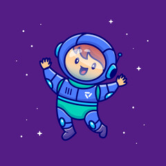 Fototapeta na wymiar Cute Boy Wearing Astronautsuit Cartoon Vector Icon Illustration. People Science Icon Concept Isolated Premium Vector. Flat Cartoon Style